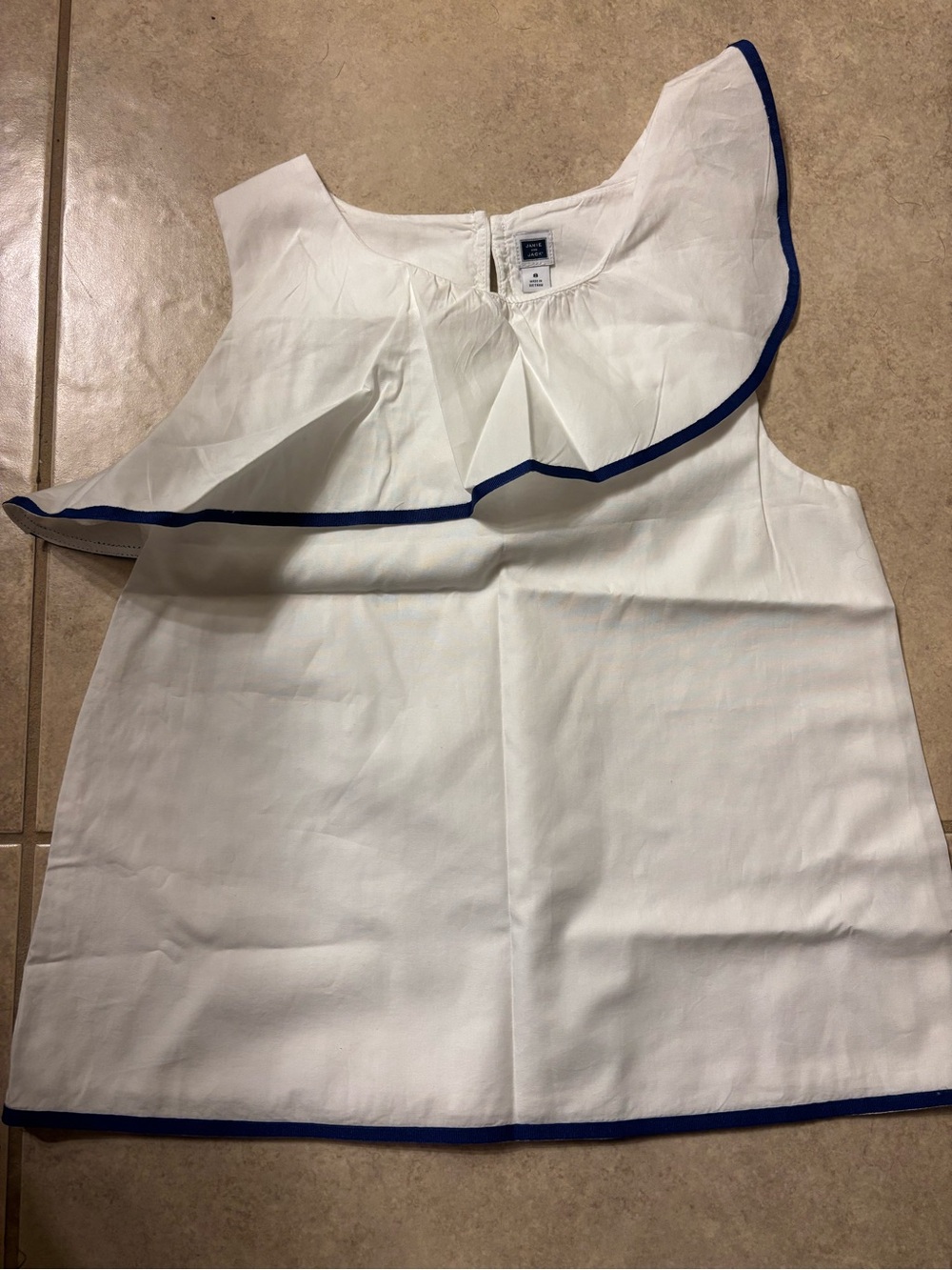 Janie and Jack White Sleeveless Top with Navy Trim